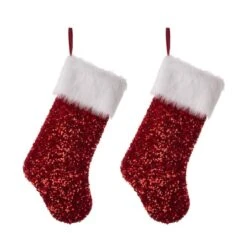 Glitzhome® 21" Red Sequin Stocking, Set Of 2