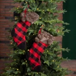 Glitzhome® 21" Black & Red Buffalo Plaid Pompom Stockings, 2ct. -Michaels Store D479589S 3