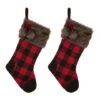 Glitzhome® 21" Black And Red Buffalo Plaid Pompom Stocking, Set Of 2