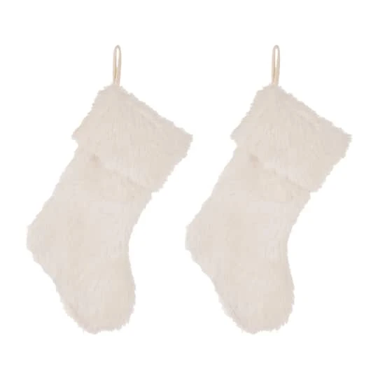 Glitzhome® 21" White Plush Stocking, Set Of 2 2 Glitzhome® 21" White Plush Stocking, Set Of 2 - Image 2