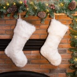 Glitzhome® 21" White Plush Stocking, Set Of 2 10 Glitzhome® 21" White Plush Stocking, Set Of 2 -Michaels Store D479592S 2