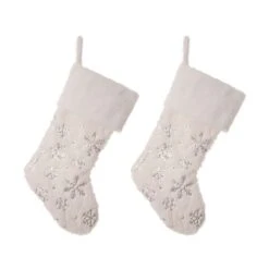 Glitzhome® 21" White Plush Snowflake Stocking, Set Of 2