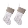 Glitzhome® 21" White Fleece Stocking With Christmas Tree & Snowflake, 2ct.