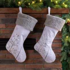 Glitzhome® 21" White Fleece Stocking With Christmas Tree & Snowflake, 2ct. 10 Glitzhome® 21" White Fleece Stocking With Christmas Tree & Snowflake, 2ct. -Michaels Store D479598S 2