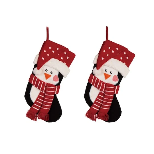 Glitzhome® 19" 3D Penguin Hooked Stockings, 2ct. 1 Glitzhome® 19" 3D Penguin Hooked Stockings, 2ct.