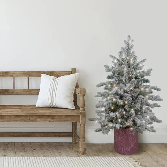 Northlight 4ft. Pre-Lit Flocked Saratoga Spruce Artificial Christmas Tree In Decorative Pot, Clear Lights 8 Northlight 4ft. Pre-Lit Flocked Saratoga Spruce Artificial Christmas Tree In Decorative Pot, Clear Lights - Image 8