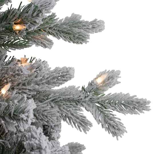 Northlight 4ft. Pre-Lit Flocked Saratoga Spruce Artificial Christmas Tree In Decorative Pot, Clear Lights 3 Northlight 4ft. Pre-Lit Flocked Saratoga Spruce Artificial Christmas Tree In Decorative Pot, Clear Lights - Image 3