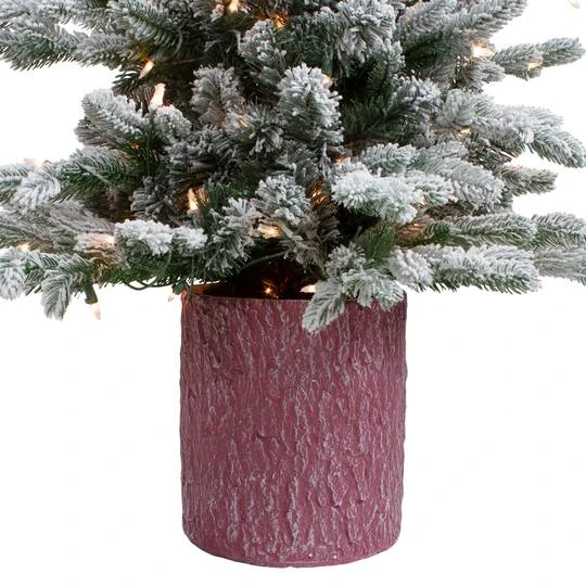 Northlight 4ft. Pre-Lit Flocked Saratoga Spruce Artificial Christmas Tree In Decorative Pot, Clear Lights 6 Northlight 4ft. Pre-Lit Flocked Saratoga Spruce Artificial Christmas Tree In Decorative Pot, Clear Lights - Image 6