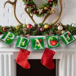 Impact 4.5ft. Shimmering Green Lighted Peace Garland -Michaels Store D491001S 13