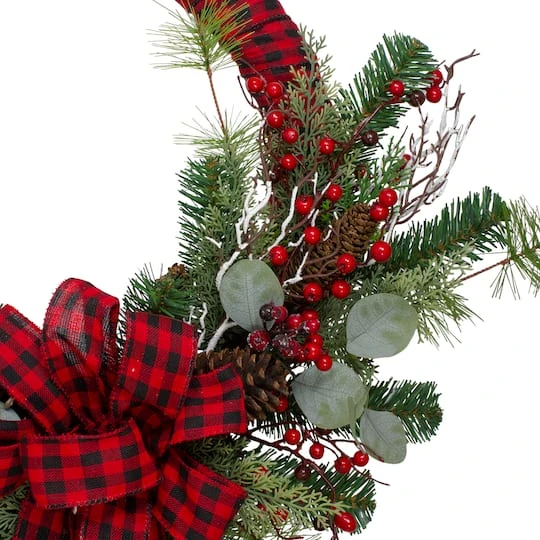 Northlight 24" Red And Black Buffalo Plaid And Berry Artificial Wreath 4 Northlight 24" Red And Black Buffalo Plaid And Berry Artificial Wreath - Image 4