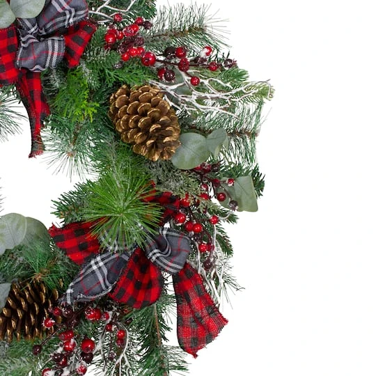 Northlight 24" Flocked Dual Plaid And Berries Artificial Wreath 5 Northlight 24" Flocked Dual Plaid And Berries Artificial Wreath - Image 5