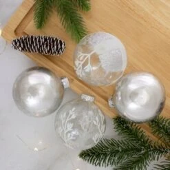 Northlight 4ct. Silver & Clear 2-Finish Glass Ball Ornaments -Michaels Store D491056S 12