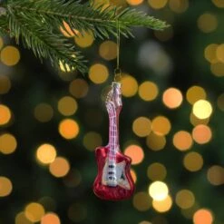 Northlight Red & Silver Bass Guitar Glass Ornament 16 Northlight Red & Silver Bass Guitar Glass Ornament -Michaels Store D491062S 12