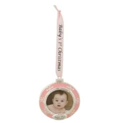 Northlight Pink & Silver Baby's First Christmas Crystal Embellished Photo Ornament