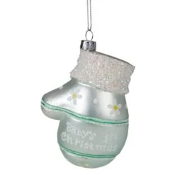 Northlight Mint Green Baby's 1st Christmas Mitten Glass Ornament
