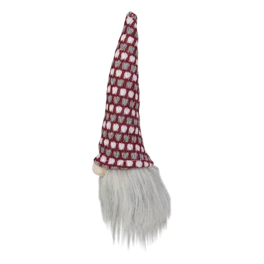Northlight 8" Red, White & Gray Knit Gnome Head LED Ornament 3 Northlight 8" Red, White & Gray Knit Gnome Head LED Ornament - Image 3