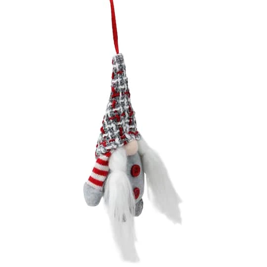 Northlight 6" Gray & Red Plaid Santa's Helper Gnome Hat Knit Ornament 4 Northlight 6" Gray & Red Plaid Santa's Helper Gnome Hat Knit Ornament - Image 4