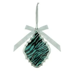 Teal Green & Black Glitter Zebra Print Teardrop Prism Ornament -Michaels Store D491073S 2