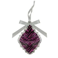 5.5" Glittered Magenta Pink Zebra Print Teardrop Prism Christmas Ornament -Michaels Store D491077S 2