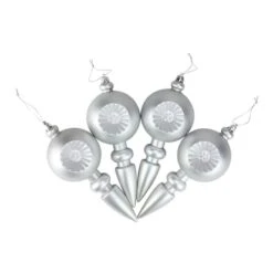 4ct. 7.5" Matte Silver Retro Reflector Shatterproof Christmas Finial Ornaments -Michaels Store D491079S 2