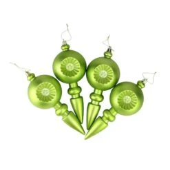 4ct. 7.5" Matte Green Kiwi Retro Reflector Shatterproof Christmas Finial Ornaments -Michaels Store D491080S 2