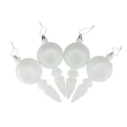 4ct. 7.5" Matte White Retro Reflector Shatterproof Christmas Finial Ornaments