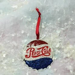 Northlight 3" Sequined & Glitter Blue & Red "PEPSI COLA" Bottle Cap Logo Christmas Ornament -Michaels Store D491086S 2