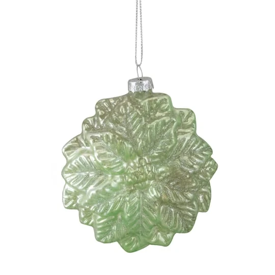 Northlight 4" Glittered Green Poinsettia Flower Glass Christmas Ornament 1 Northlight 4" Glittered Green Poinsettia Flower Glass Christmas Ornament