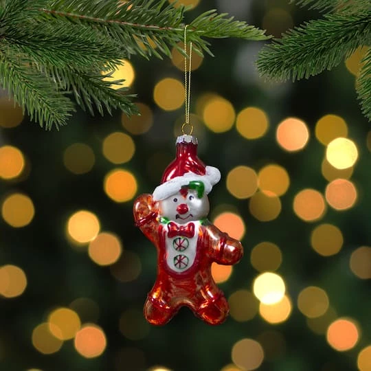 Northlight 5" Gingerbread Man With Santa Hat Hanging Glass Christmas Ornament 3 Northlight 5" Gingerbread Man With Santa Hat Hanging Glass Christmas Ornament - Image 3