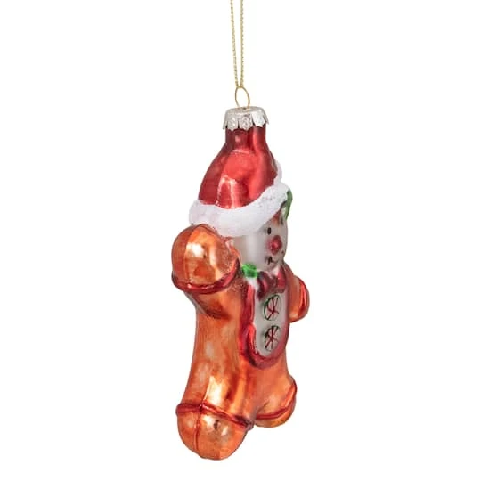 Northlight 5" Gingerbread Man With Santa Hat Hanging Glass Christmas Ornament 4 Northlight 5" Gingerbread Man With Santa Hat Hanging Glass Christmas Ornament - Image 4