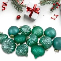 Northlight 12ct. 3" Glitter & Matte Green Finial & Glass Ball Christmas Ornaments -Michaels Store D491099S 13