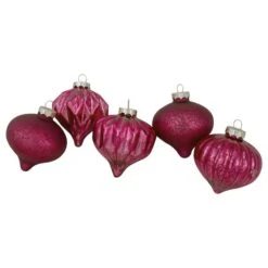 Northlight 12ct. 3" Glitter & Matte Magenta Pink Finial & Glass Ball Christmas Ornaments -Michaels Store D491101S 2