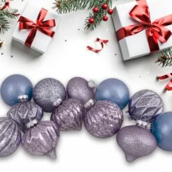 Northlight 12ct. 3" Glitter & Matte Purple Tone Finial & Glass Ball Christmas Ornaments -Michaels Store D491102S 13