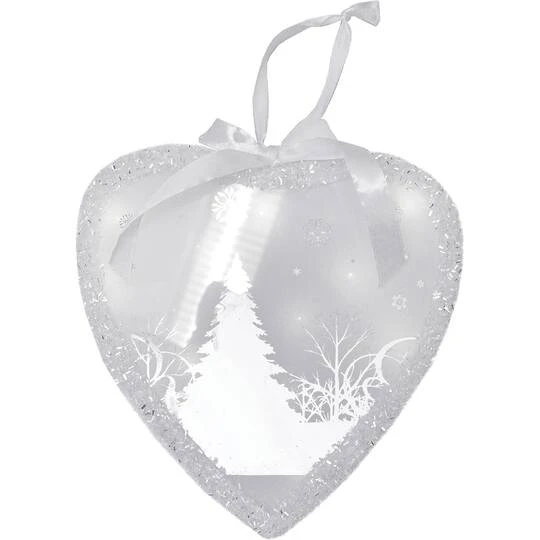 Northlight 8" Glitter Silver & White Pre-Lit LED Wintery Woods Scene Christmas Heart Ornament 1 Northlight 8" Glitter Silver & White Pre-Lit LED Wintery Woods Scene Christmas Heart Ornament