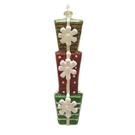 Northlight Glitter Green And Red Shatterproof Stacked Gift Box Ornament 2 Northlight Glitter Green And Red Shatterproof Stacked Gift Box Ornament - Image 2