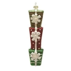 Northlight Glitter Green And Red Shatterproof Stacked Gift Box Ornament