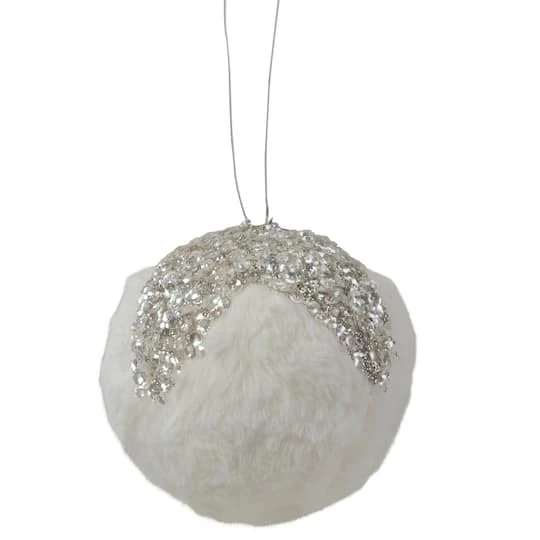 Northlight 4.25" White And Silver Faux Fur Ball Ornament 1 Northlight 4.25" White And Silver Faux Fur Ball Ornament