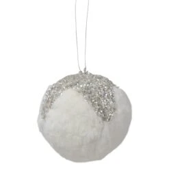 Northlight 4.25" White And Silver Faux Fur Ball Ornament 7 Northlight 4.25" White And Silver Faux Fur Ball Ornament -Michaels Store D491130S 2