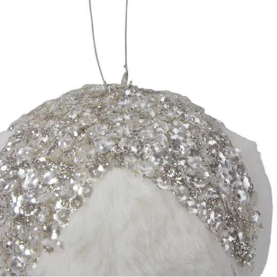 Northlight 4.25" White And Silver Faux Fur Ball Ornament 4 Northlight 4.25" White And Silver Faux Fur Ball Ornament - Image 4