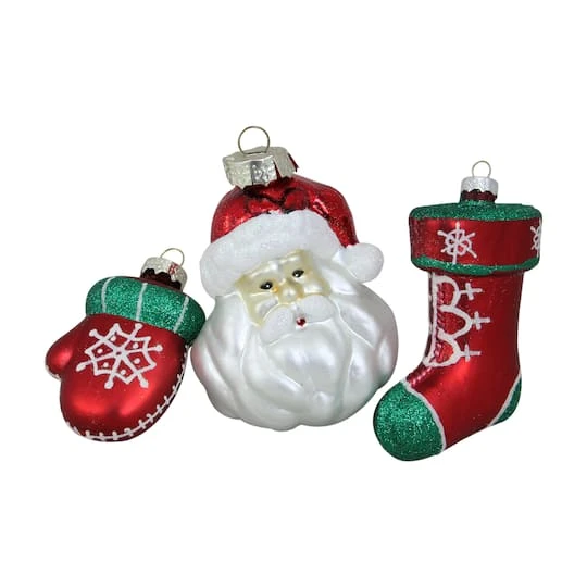 Northlight 4.25" Red & Green Santa Glass Christmas Ornament Set 1 Northlight 4.25" Red & Green Santa Glass Christmas Ornament Set