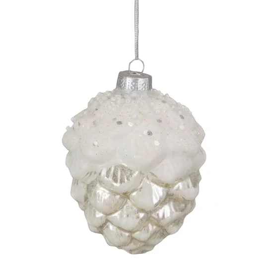 Northlight 3.5" Silver Frosted Pine Cone Glass Christmas Ornament 1 Northlight 3.5" Silver Frosted Pine Cone Glass Christmas Ornament
