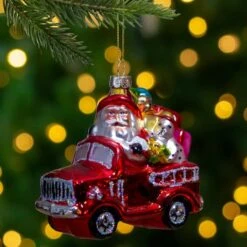 Northlight 4" Red Fire Truck With Santa & Presents Glass Christmas Ornament -Michaels Store D491146S 2