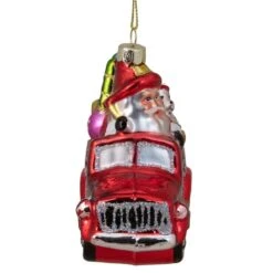 Northlight 4" Red Fire Truck With Santa & Presents Glass Christmas Ornament -Michaels Store D491146S 3