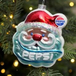 Northlight 4.5" Blue & Red Glittered Santa Claus Head Pepsi Christmas Ornament -Michaels Store D491147S 3