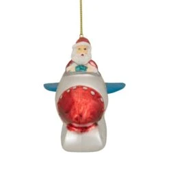 Northlight 4.5" Santa In A Silver Rocket Ship Glass Christmas Ornament -Michaels Store D491148S 2