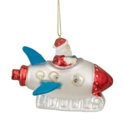 Northlight 4.5" Santa In A Silver Rocket Ship Glass Christmas Ornament -Michaels Store D491148S 3