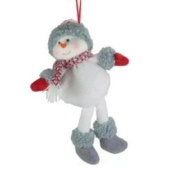 Northlight 14" Gray & Red Plush Snowman Hanging Christmas Ornament