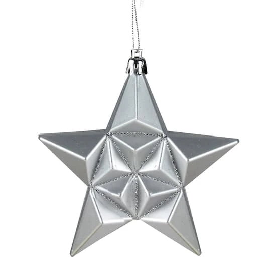 12ct. 5" Glitter & Matte Silver Splendor Shatterproof Star Christmas Ornaments 1 12ct. 5" Glitter & Matte Silver Splendor Shatterproof Star Christmas Ornaments