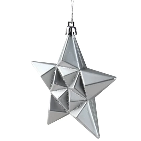 12ct. 5" Glitter & Matte Silver Splendor Shatterproof Star Christmas Ornaments 3 12ct. 5" Glitter & Matte Silver Splendor Shatterproof Star Christmas Ornaments - Image 3