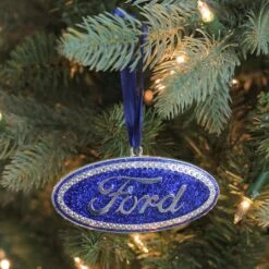 Northlight 4" Metallic Glitter Blue "Ford" Logo Silver Plated Christmas Tree Ornament -Michaels Store D491172S 2